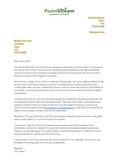 Council letter template - request organic weeding